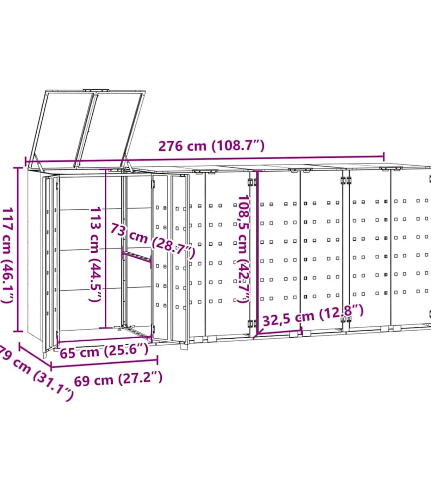 Clearance Containerberging voor 4 containers 276x79x117 cm staal zwart Manden En Bakken