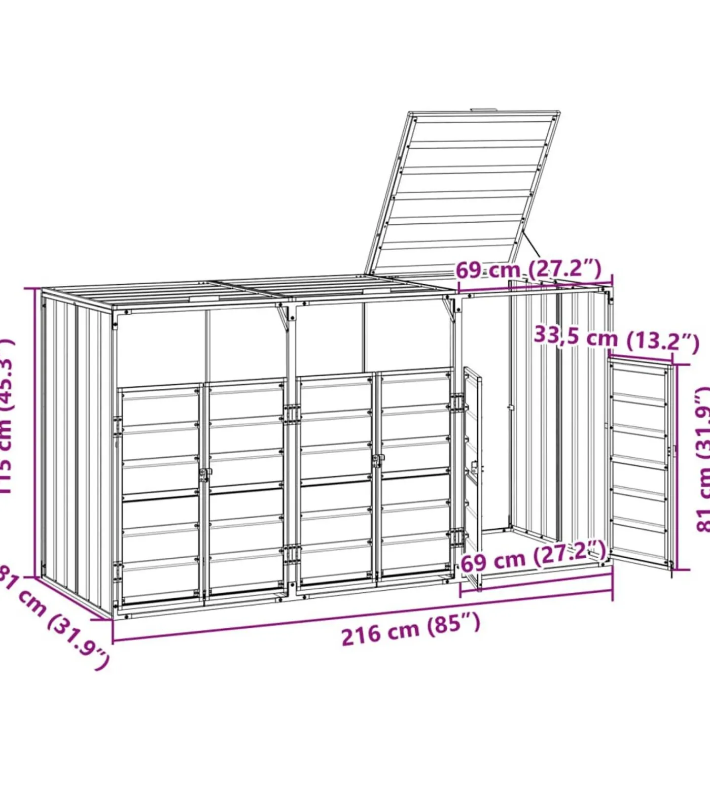 vidaXL Containerberging voor 3 containers 216x81x115 cm staal grijs
