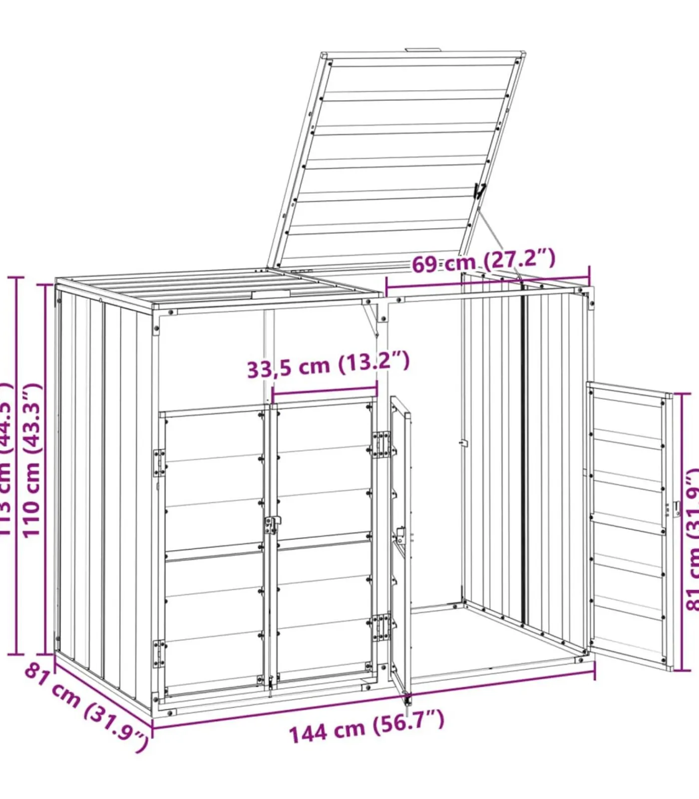 Containerberging voor 2 containers 144x81x113 cm staal grijs Manden En Bakken