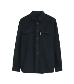 Clearance Corduroy hemd in marineblauw met Franse kraag en -logo Heren Hemden