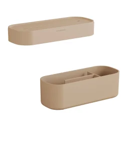 Cosmic ALIFE Plankpakket. Bevat een handdoekring en een organizer. Gemaakt van ABS met een minimalistisch en functioneel design. Set organizer-accessoires voor de Alife plank. Kleur: zandgrijs.