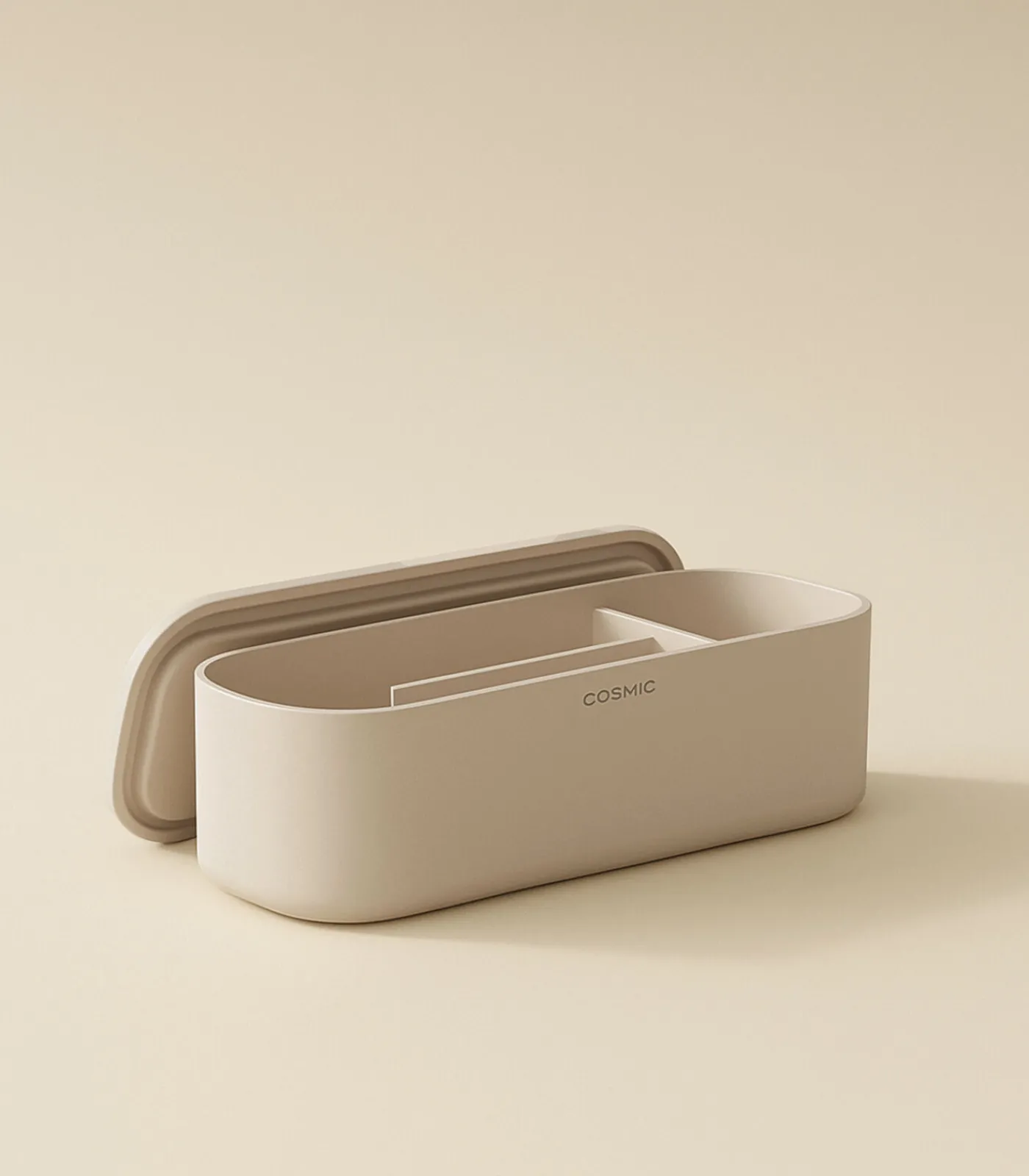 Cosmic ALIFE Plankpakket. Bevat een handdoekring en een organizer. Gemaakt van ABS met een minimalistisch en functioneel design. Set organizer-accessoires voor de Alife plank. Kleur: zandgrijs.