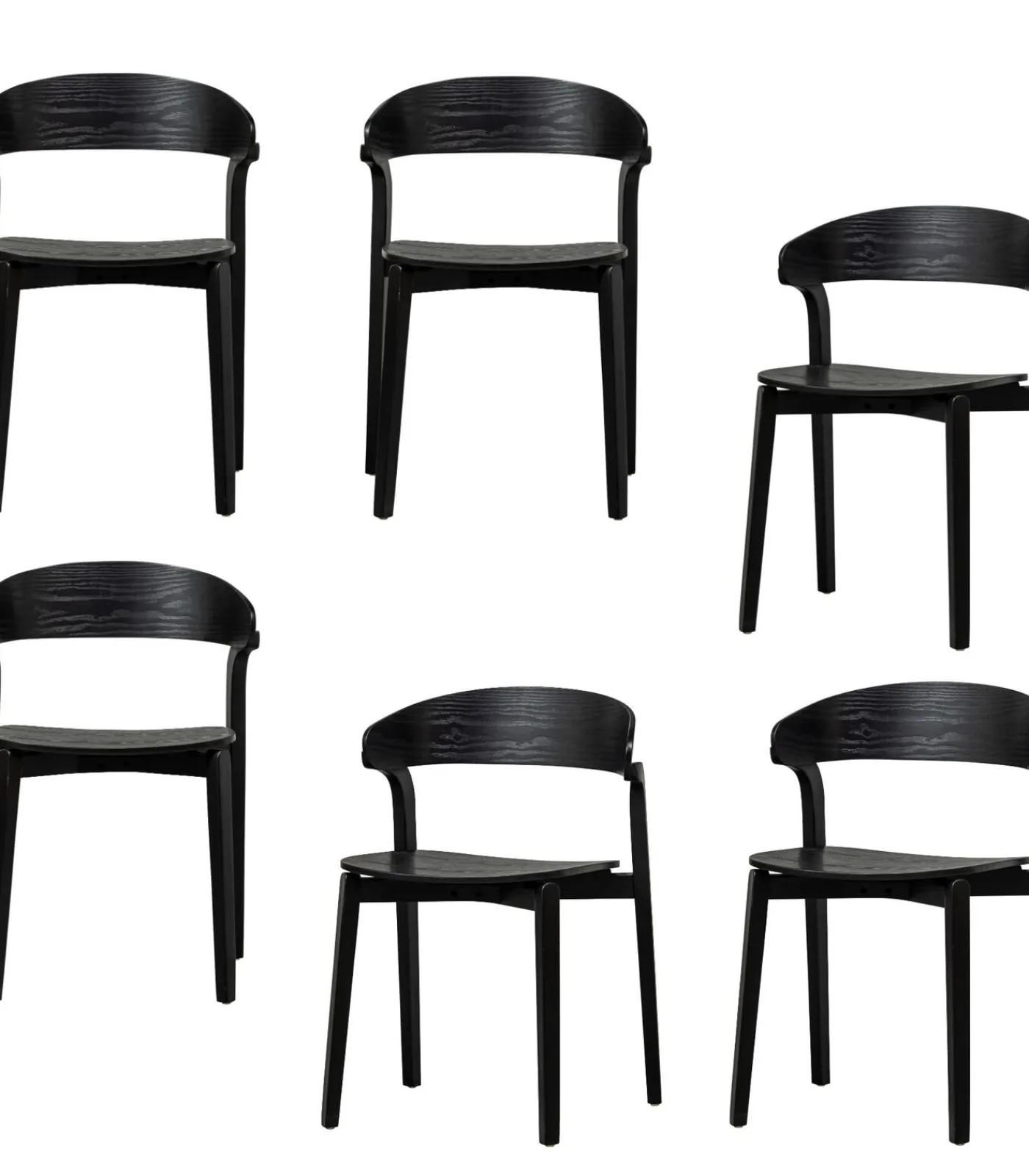 WOOOD Cras Eetkamerstoelen - Essenhout - Zwart - Set van 6