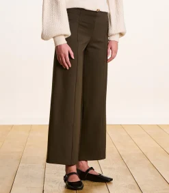 DAMES La Fée Maraboutée Cropped broek van milano jersey in bruin met elastische taille