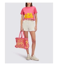 New Cropped T-Shirt With Maxi Logo Print DAMES Badmode