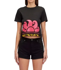 DAMES SUNDEK Cropped T-Shirt With Maxi Logo Print