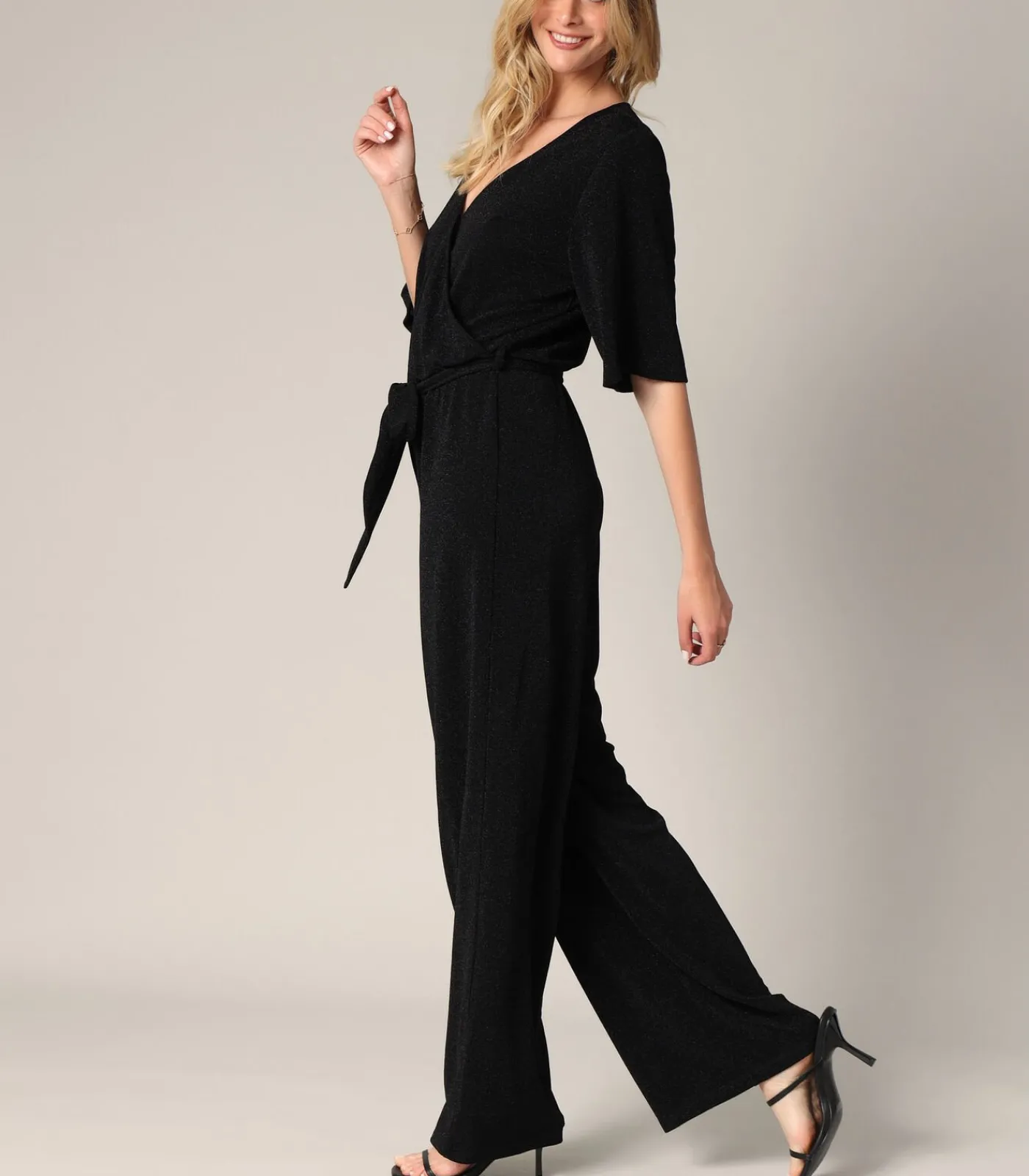 Outlet DAISY - Soepel vallende jumpsuit met korte mouwen en pailletteneffect DAMES Jumpsuits