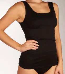 Best Dames singlet / Hemd - 32286 - Biologisch katoenen onderhemd - Brede bandjes - Wit - Zwart - Huidskleur DAMES Onderhemden