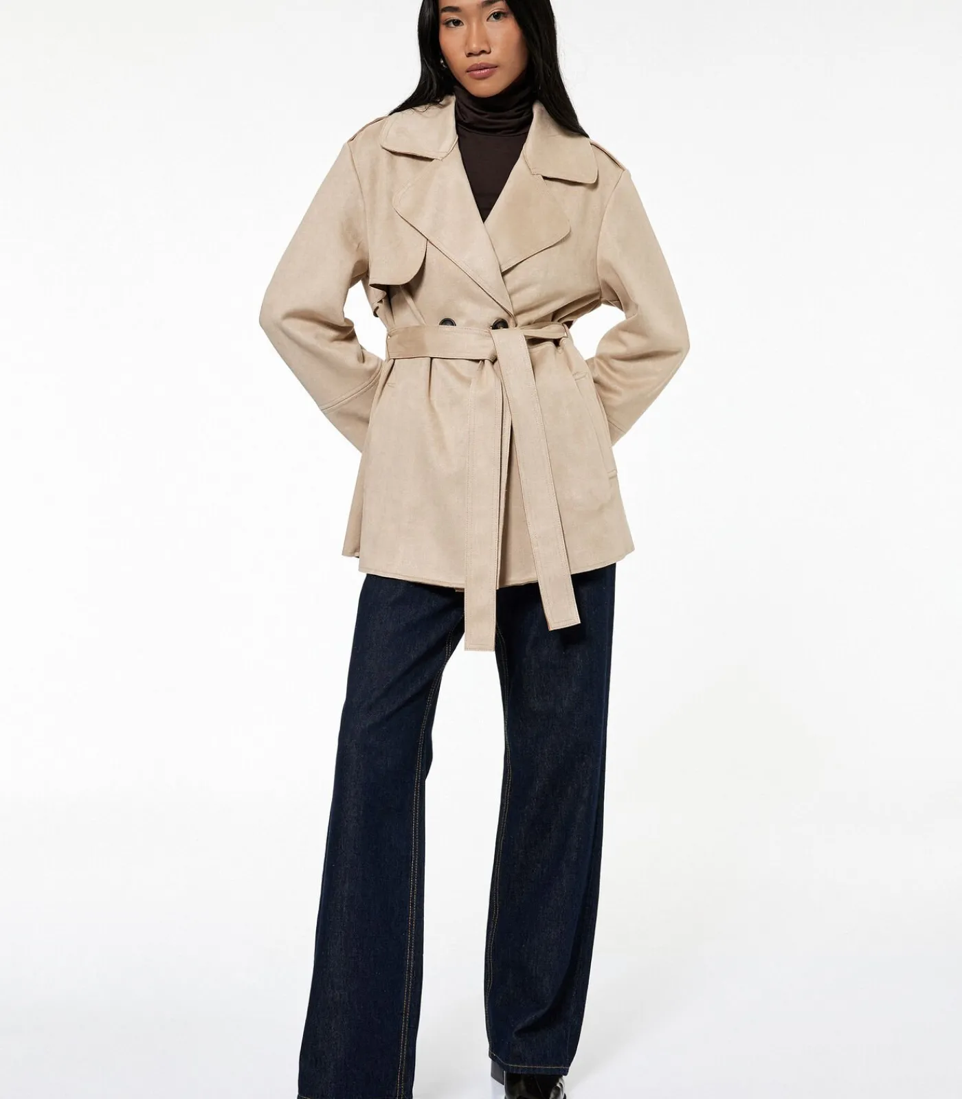 DAMES Koton Dames Trenchcoat Kunstsuède Lang Ceintuur