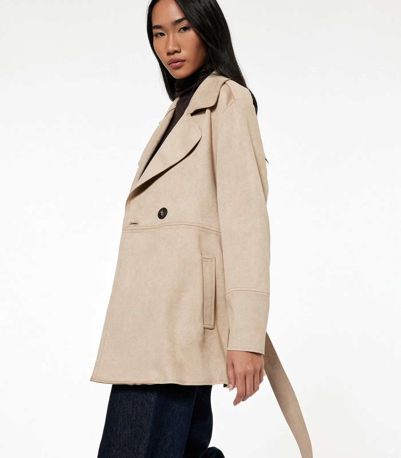 DAMES Koton Dames Trenchcoat Kunstsuède Lang Ceintuur