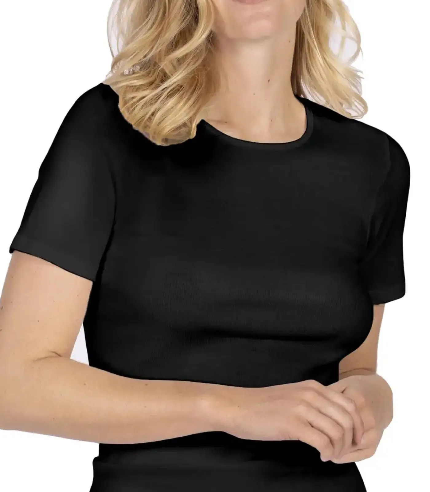 Hot Dames T-shirt biologisch katoen zwart - Duurzaam Vrouwen ondershirt korte mouwen - Ronde hals DAMES Onderhemden