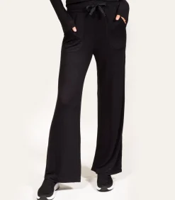 DAMES ISOTONER Damesbroek in ribgebreide wijde pijpen Zwart