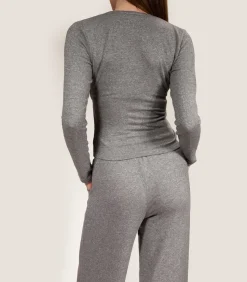 DAMES ISOTONER Damesbroek met wijde pijpen Heidegrijs