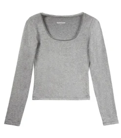 Hot Dames-T-shirt met vierkante hals Heather grijs DAMES Loungewear