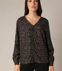 DAMES Deeluxe DANILY - Soepelvallende blouse met luipaardprint en V-hals