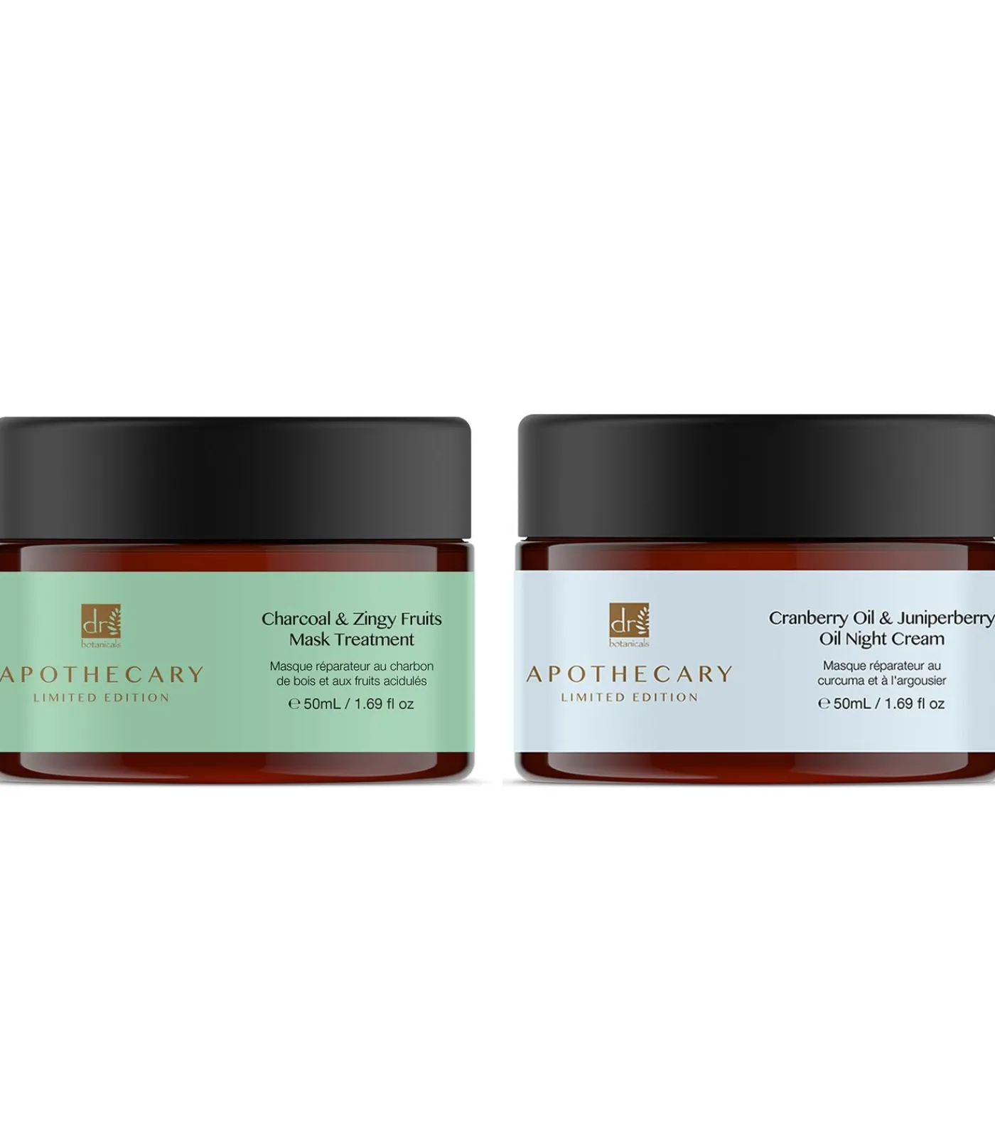 Dr Botanicals DB Cranberryolie en Jeneverbesolie Nachtcrème + DB Houtskool en Pittige Vruchten Masker Behandeling