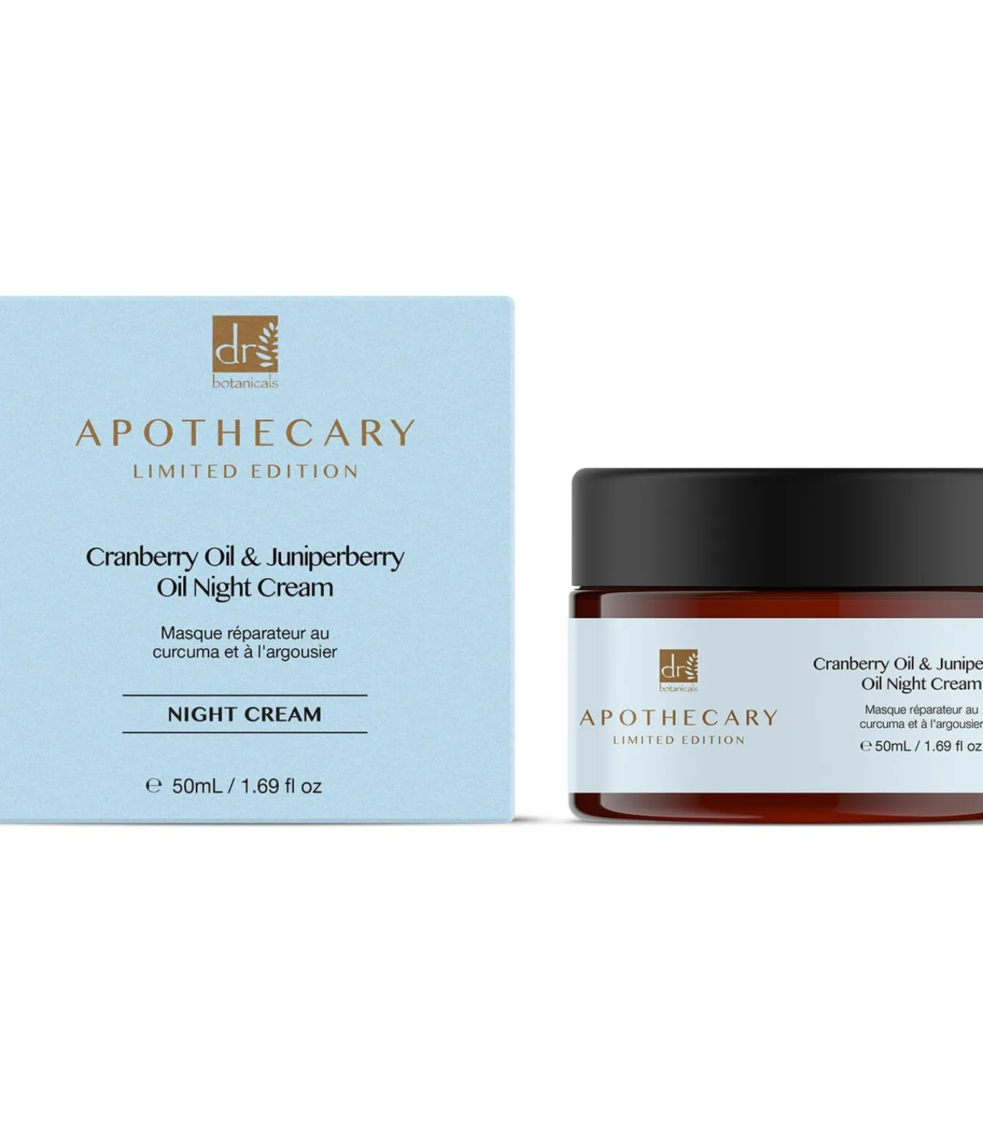 Dr Botanicals DB Cranberryolie en Jeneverbesolie Nachtcrème + DB Houtskool en Pittige Vruchten Masker Behandeling