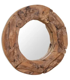 Discount Decoratieve spiegel rond 60 cm teakhout Spiegels