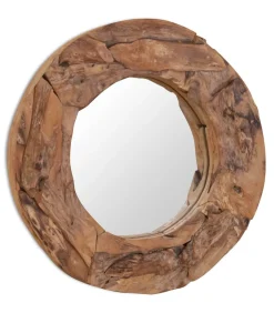Discount Decoratieve spiegel rond 60 cm teakhout Spiegels
