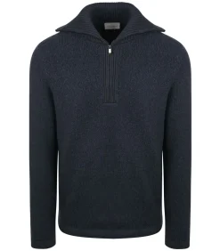 Heren Suitable Deep Zip Pullover Boiled Wool Navy