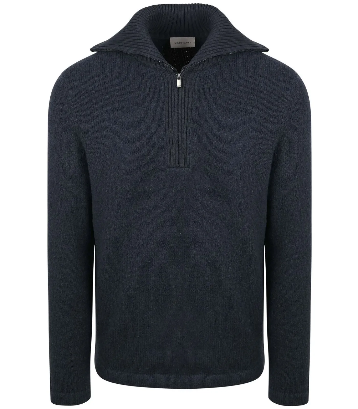 Heren Suitable Deep Zip Pullover Boiled Wool Navy
