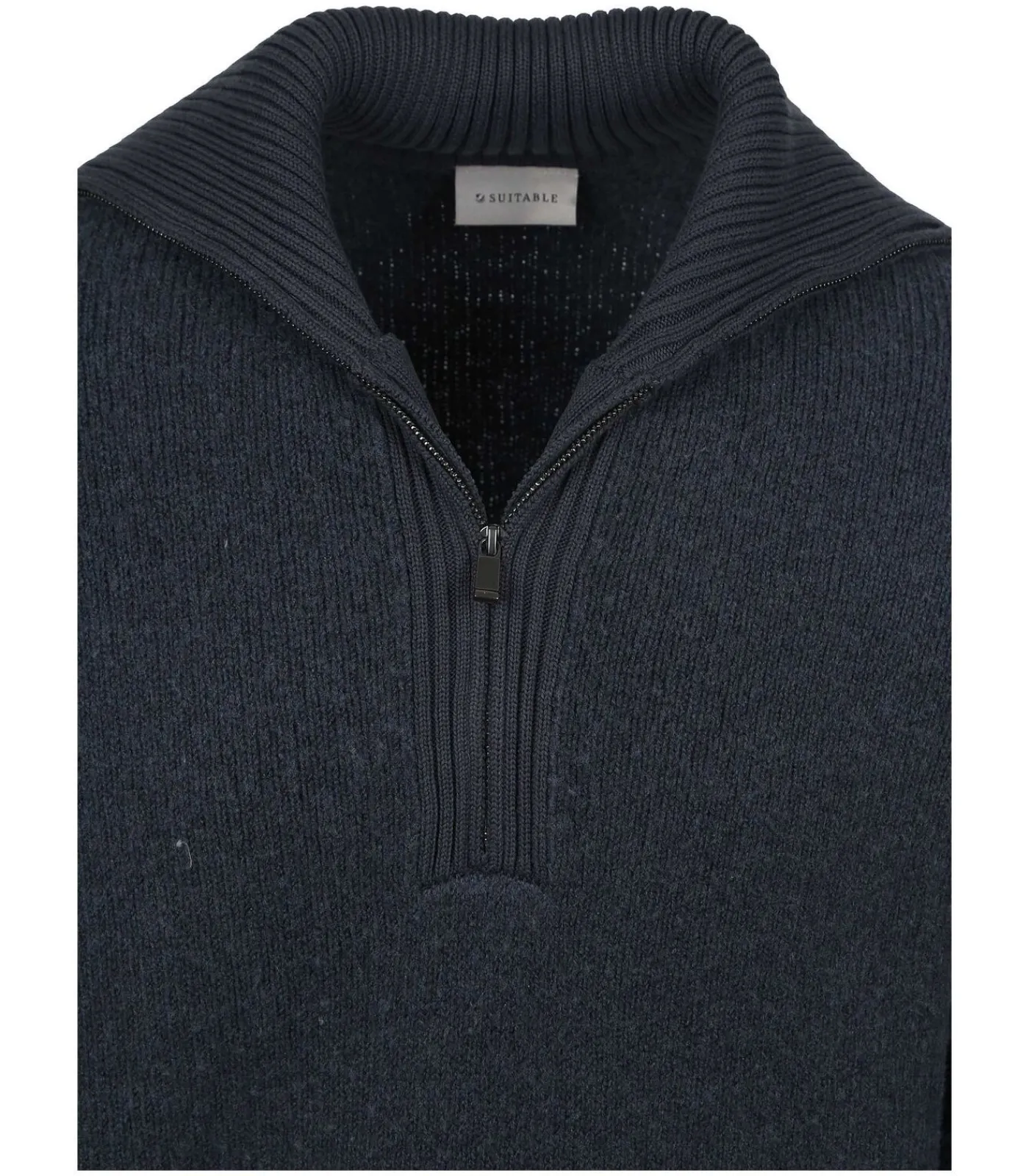 Heren Suitable Deep Zip Pullover Boiled Wool Navy