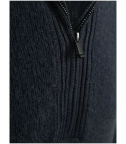 Heren Suitable Deep Zip Pullover Boiled Wool Navy