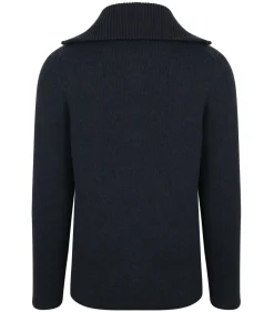 Heren Suitable Deep Zip Pullover Boiled Wool Navy