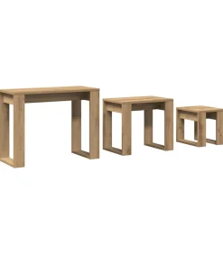 vidaXL 3-delige Bijzettafelset bewerkt hout artisanaal eikenkleur
