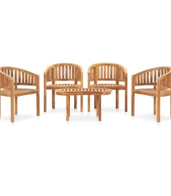 vidaXL 5-delige Loungeset banaanvormig massief teakhout