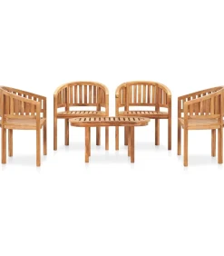 vidaXL 5-delige Loungeset banaanvormig massief teakhout