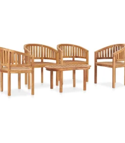 vidaXL 5-delige Loungeset banaanvormig massief teakhout