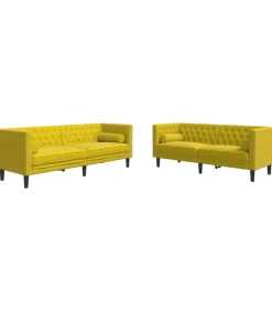 vidaXL 2-delige Loungeset Chesterfield met bolsters fluweel geel