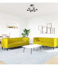 vidaXL 2-delige Loungeset Chesterfield met bolsters fluweel geel