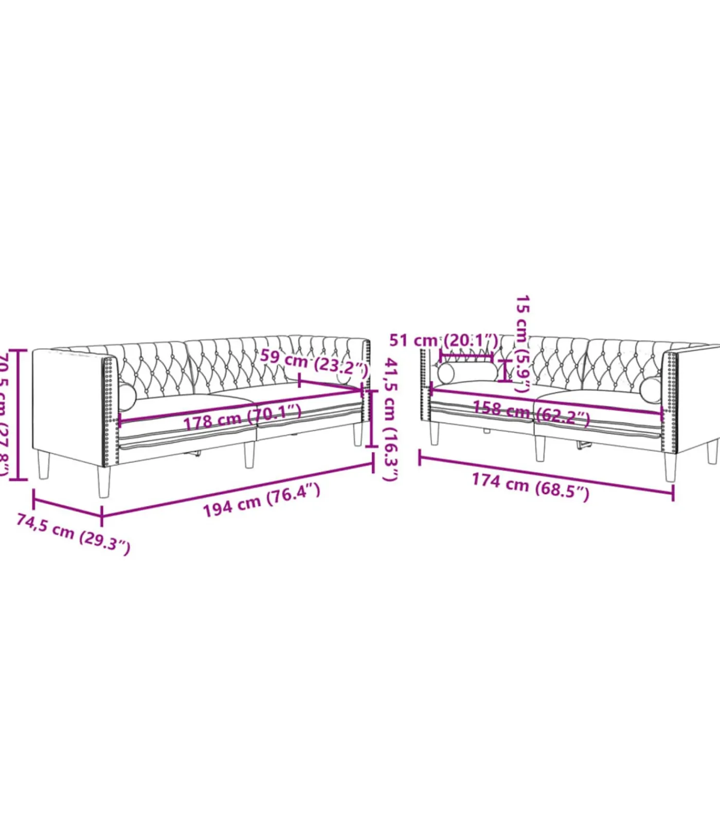 vidaXL 2-delige Loungeset Chesterfield met bolsters fluweel geel