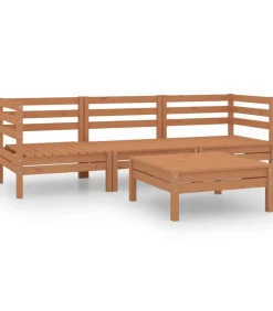 Hot 4-delige Loungeset massief grenenhout honingbruin Tuinmeubelen