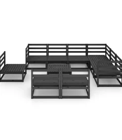 Online 10-delige Loungeset massief grenenhout zwart Tuinmeubelen