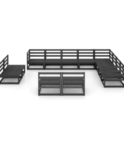 vidaXL 12-delige Loungeset massief grenenhout zwart