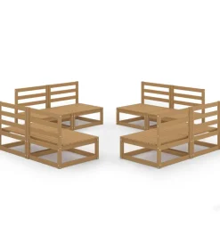 8-delige Loungeset massief grenenhout honingbruin Tuinmeubelen