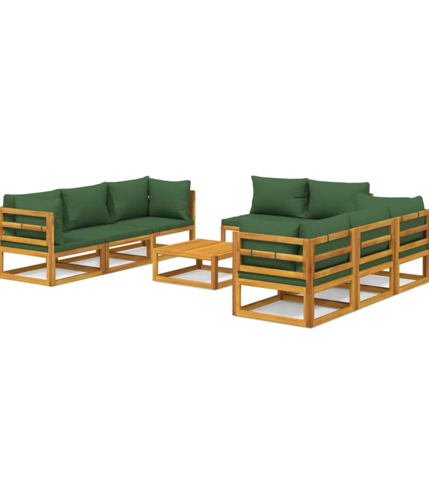 Discount 9-delige Loungeset met groene kussens massief hout Tuinmeubelen