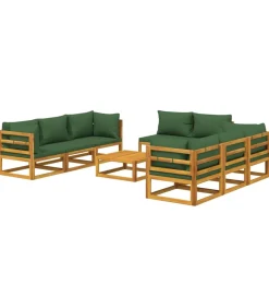 Discount 9-delige Loungeset met groene kussens massief hout Tuinmeubelen