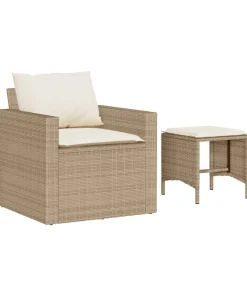 Outlet 4-delige Loungeset met kussens poly rattan beige Tuinmeubelen