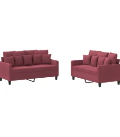 Discount 2-delige Loungeset met kussens stof wijnrood Zetels