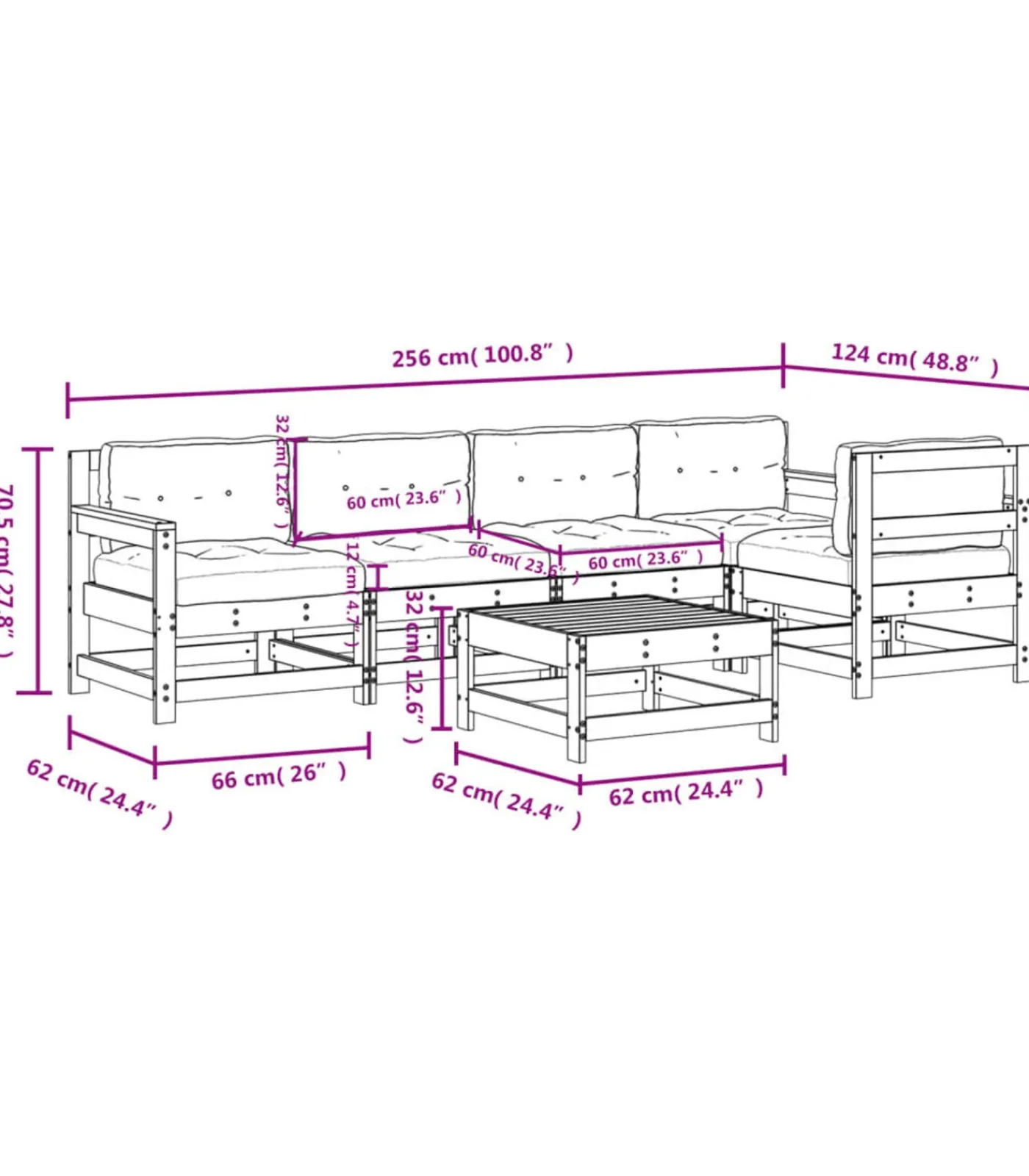 Hot 6-delige Loungeset met kussens massief hout wit Tuinmeubelen