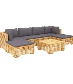 Clearance 7-delige Loungeset met kussens massief teakhout Tuinmeubelen