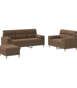 vidaXL 3-delige Loungeset met kussens stof bruin