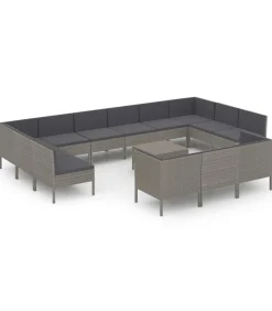 vidaXL 14-delige Loungeset met kussens poly rattan grijs