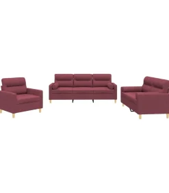 vidaXL 3-delige Loungeset met kussens stof wijnrood