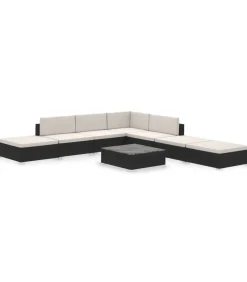Discount 8-delige Loungeset met kussens poly rattan zwart Tuinmeubelen