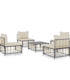 New 5-delige Loungeset met kussens poly rattan antracietkleurig Tuinmeubelen